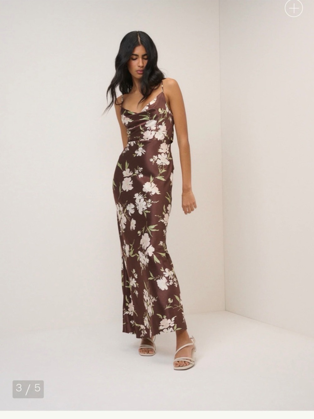 Chocolate Brown Floral Strappy Ellison Maxi Satin Dress